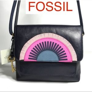 Fossil Crossbody Bag Shoulder Purse Navy Blue